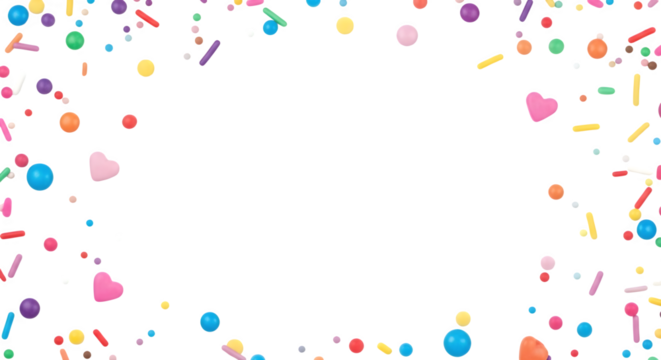 A frame of colorful sprinkles and shapes on a black backdrop    .ai generative, transparent background, white background. isolated on white background - Powered by Adobe