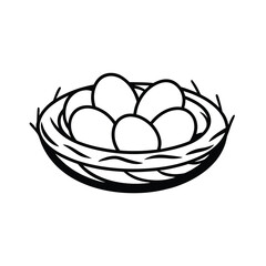 monochrome doodle sketch of a bird nest with eggs 
