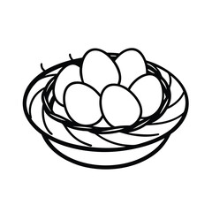 monochrome doodle sketch of a bird nest with eggs 