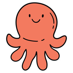 Hand-drawn cartoon cute octopus on a white background.