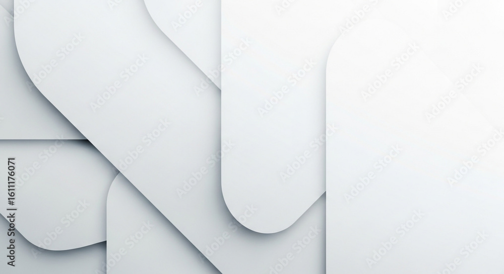 Poster an abstract modern design featuring overlapping white shapes with smooth curves and subtle shadows, 