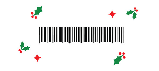 Festive barcode with holly and stars Christmas berries style vector illustration EPS file download