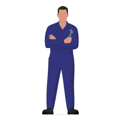 Confident mechanic standing and holding a tool: auto repair service