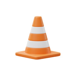 A bright orange and white striped traffic cone stands upright, symbolizing safety and caution for roadwork and construction areas.