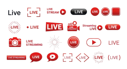 Live streaming and broadcast vector icon set isolated PNG with Transparent Background