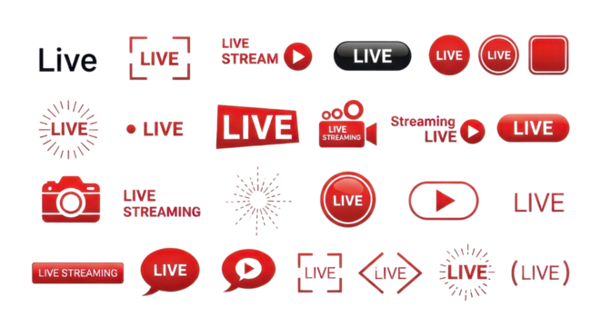 Live streaming and broadcast vector icon set isolated PNG with Transparent Background - Powered by Adobe