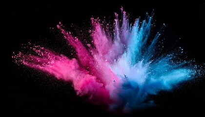 vibrant abstract explosion of colorful particles in pink and blue against black background for creative design projects and artistic expressions
