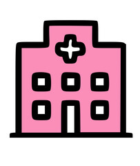 Obraz premium A simple illustration of a pink hospital building, featuring a prominent cross symbol.