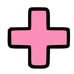 Obraz premium A simple, hand-drawn pink plus symbol with a bold black outline.