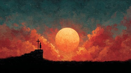 cross silhouette on a golden sunny background