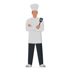 Confident chef posing on white background