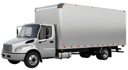 Silver box truck for delivery or transport isolated PNG with Transparent Background