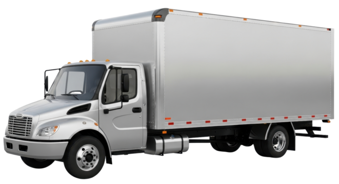 Silver box truck for delivery or transport isolated PNG with Transparent Background