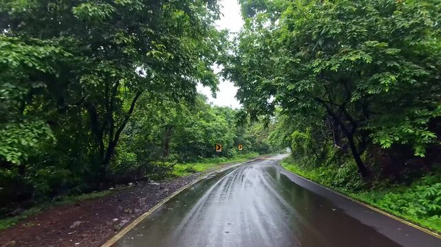 Road in the Mountain, Rainy Season. Monsoon. Background. Backdrop, Near Lonavala, Maharashtra State, India