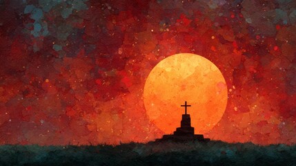 cross silhouette on a golden sunny background