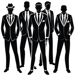 Silhouette Set of Black Men Standing and Walking