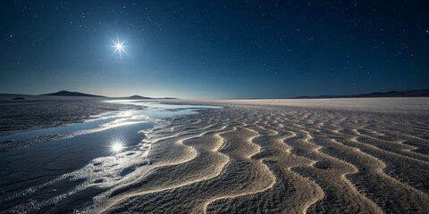 Moonlit patterns dance across the tranquil desert landscape under a starlit sky Generative AI