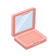 A pink powder compact with mirror isolated on white background