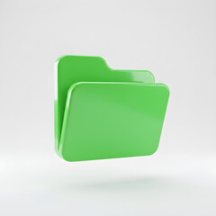 A green folder isolated on white background represents file storage