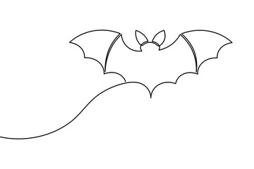 One line bat drawing in simple minimal style on clean white background