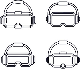Obraz premium A collection of virtual reality headset icons in a minimalist line art style. Set of four different VR goggle designs for technology projects.