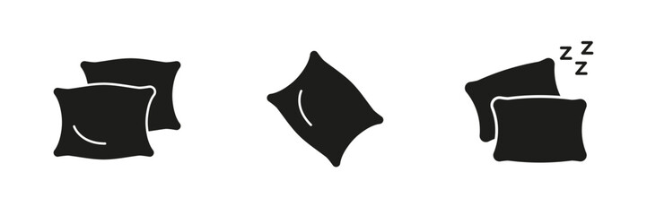Pillow And Sleep Symbol Solid Icon Set. Rest, Comfort, And Relaxation Silhouette Symbol Collection. Sleep Quality And Bedroom Decor. Isolated Vector Illustration