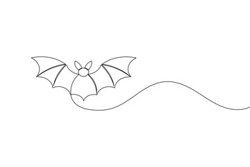 One line bat drawing in simple minimal style on clean white background