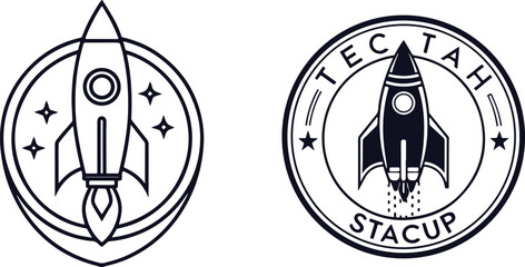 A set of creative rocket ship logo designs. Vector emblems for a technology startup launch, space mission, or business branding.