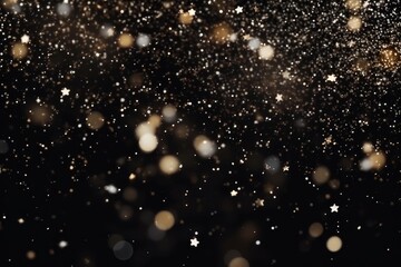 Festive golden stars and glittering particles creating a magical atmosphere on a black background