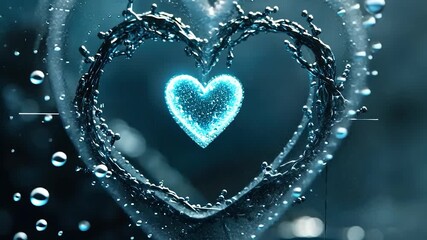 Fluid heart shape, teal water droplets - Powered by Adobe