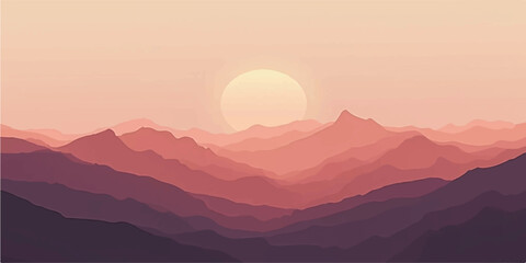 Sunrise Over Purple Mountains with Soft Yellow Glow in Scenic Vector Background Art