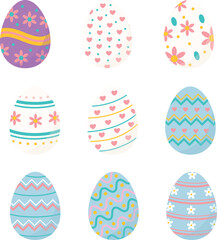 Colorful Easter Eggs Collection - Decorated Eggs with Patterns and Stars Vector Set for Spring Holiday Design