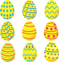 Colorful Easter Eggs Collection - Decorated Eggs with Patterns and Stars Vector Set for Spring Holiday Design
