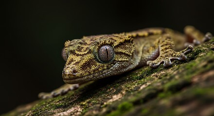 Closeup of Gecko on Mossy Tree Branch in Natural Habitat