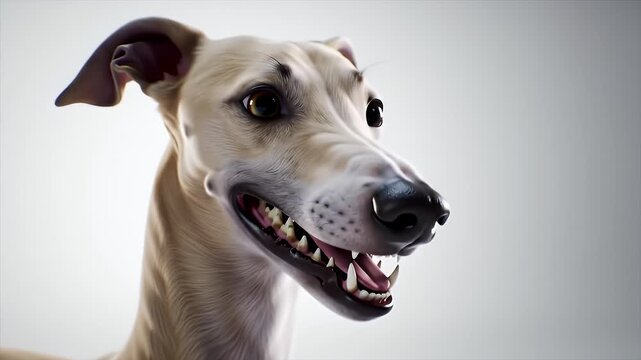 Close Up Light Tan Whippet Dog Head On a Light Gray Background