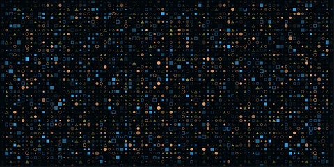 Dark technical scientific fintech background with abstract pixel colorful pattern. Abstract background for business, finance and technology.