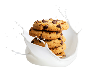  Stack of Cookies with Milk Splash Dynamic Snack Concept PNG