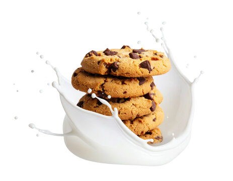  Stack of Cookies with Milk Splash Dynamic Snack Concept PNG - Powered by Adobe