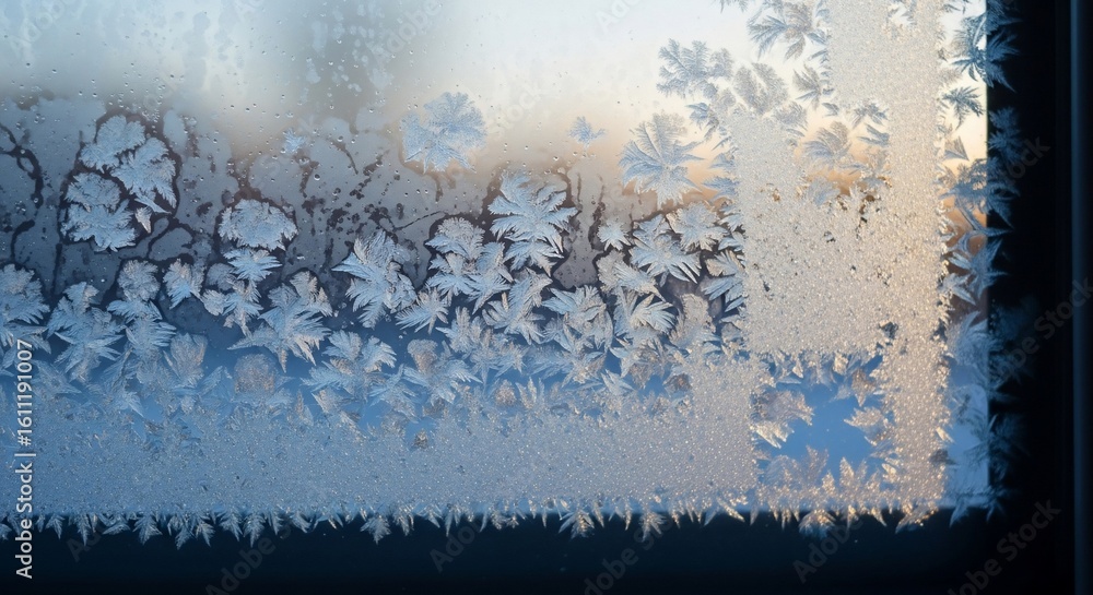 Aufkleber intricate ice patterns creating a winter wonderland on a frosted window pane