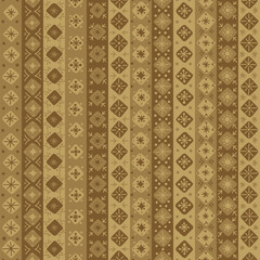 hand drawn christmas ornament in brown color. dots, snowflakes on stripes. vector seamless pattern. winter repetitive background. fabric swatch. wrapping paper. template for textile, greeting card