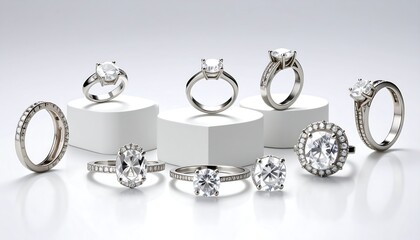 Luxury diamond engagement and wedding rings on a white background, perfect as a precious fashion accessory or gift
