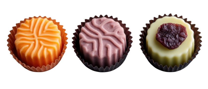 Assorted gourmet chocolates displayed on a clean surface, showcasing vibrant colors and textures