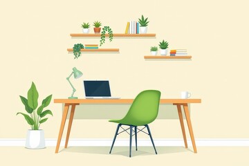 Modern Office Workspace with Green Plants and Minimalist Decor