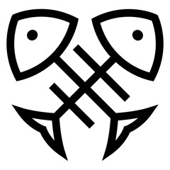 Logo Seafood. Icono con líneas con cabeza y espina de pescado cruzados para restaurante © teracreonte