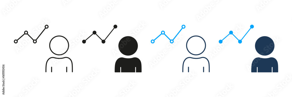 Aufkleber person with graph line and solid icon set. data analysis, performance tracking, and business growth 