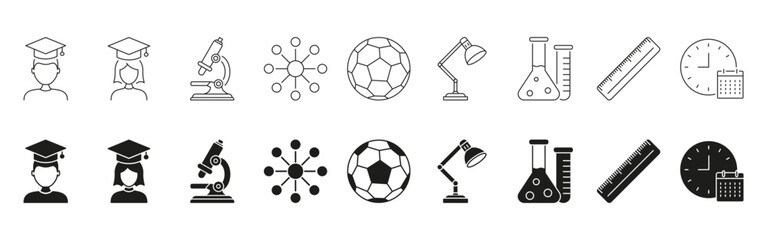 Graduation, Science, And Education Icon Set. Academic Achievement, Research, And Learning Symbol Collection. Isolated Vector Illustration