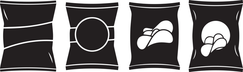 Black Chip Bag Icon Set Vector EPS