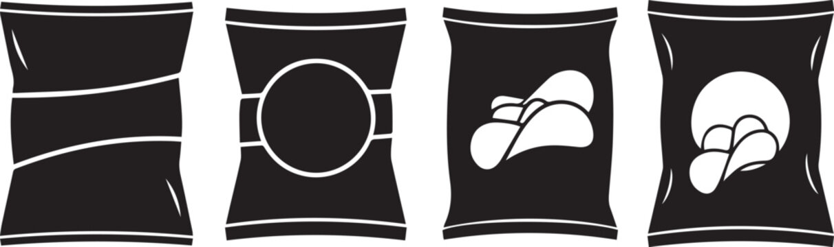 Black Chip Bag Icon Set Vector EPS
