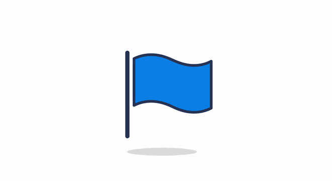Simple Blue Waving Flag Icon with Dark Blue Outline and Pole