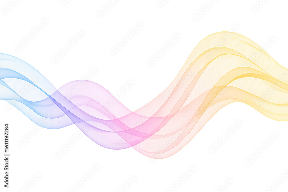 Poster soft pastel gradient wave undulating across transparent backdrop, representing modern graphic design